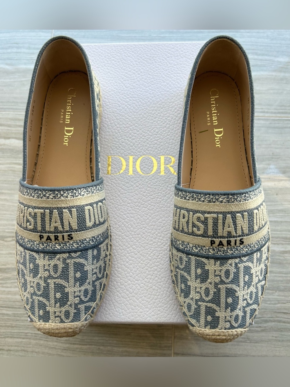 DIOR GRANVILLE ESPADRILLE CHAMBRAY BLUE DIOR OBLIQUE EMBROIDERED LOGO SZ 38.5